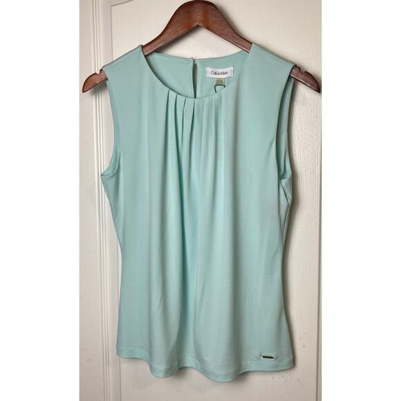 Calvin Klein Seafoam Sleeveless Pleated Neck Blouse Size Medium NWT - Picture 1 of 8